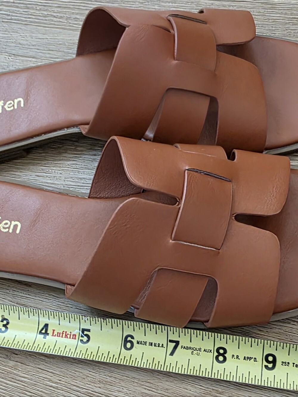 Gorfen Women's Tan Leather Slide Sandals - Classic Square Open-Toe Slip-On - Picture 7 of 8